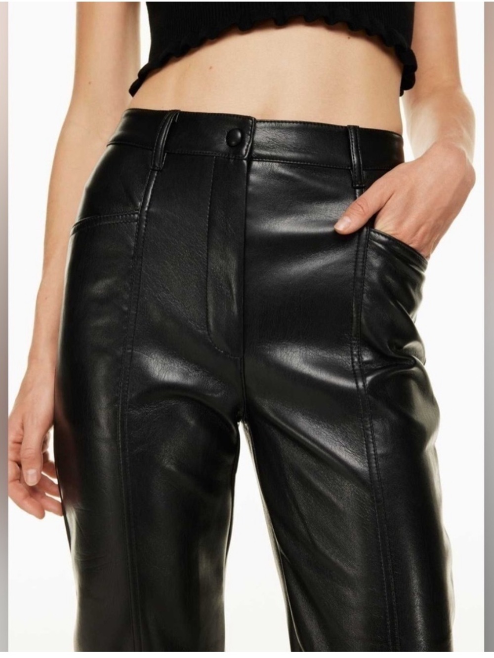 Aritzia Wilfred Highrise Dark Taupe Faux Leather Straight-Leg Pants Size 4 - Picture 2 of 12